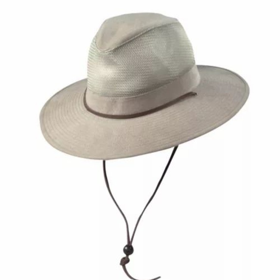 * Men'S Dorfman-Pacific Twill Mesh Safari Sun Hat Khaki Hats & Caps