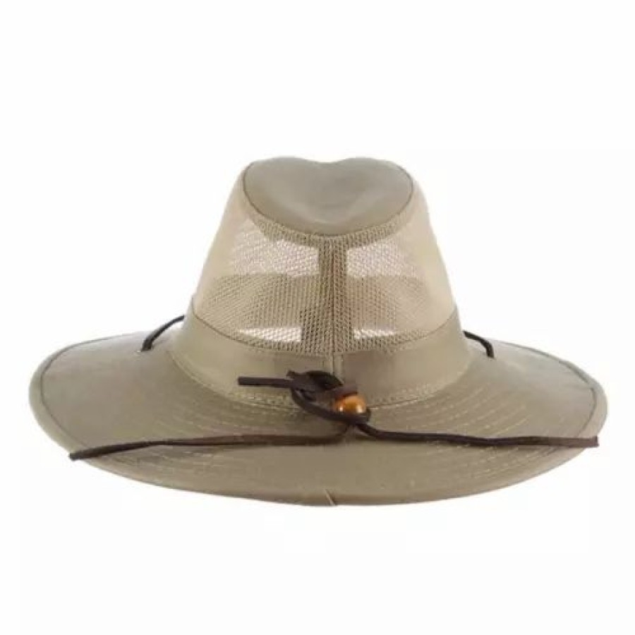 * Men'S Dorfman-Pacific Twill Mesh Safari Sun Hat Khaki Hats & Caps