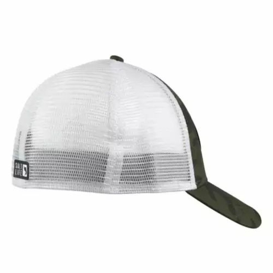 * Adult Salt Life Scaled Rogue Flexfit Hat Olive Camo Hats & Caps