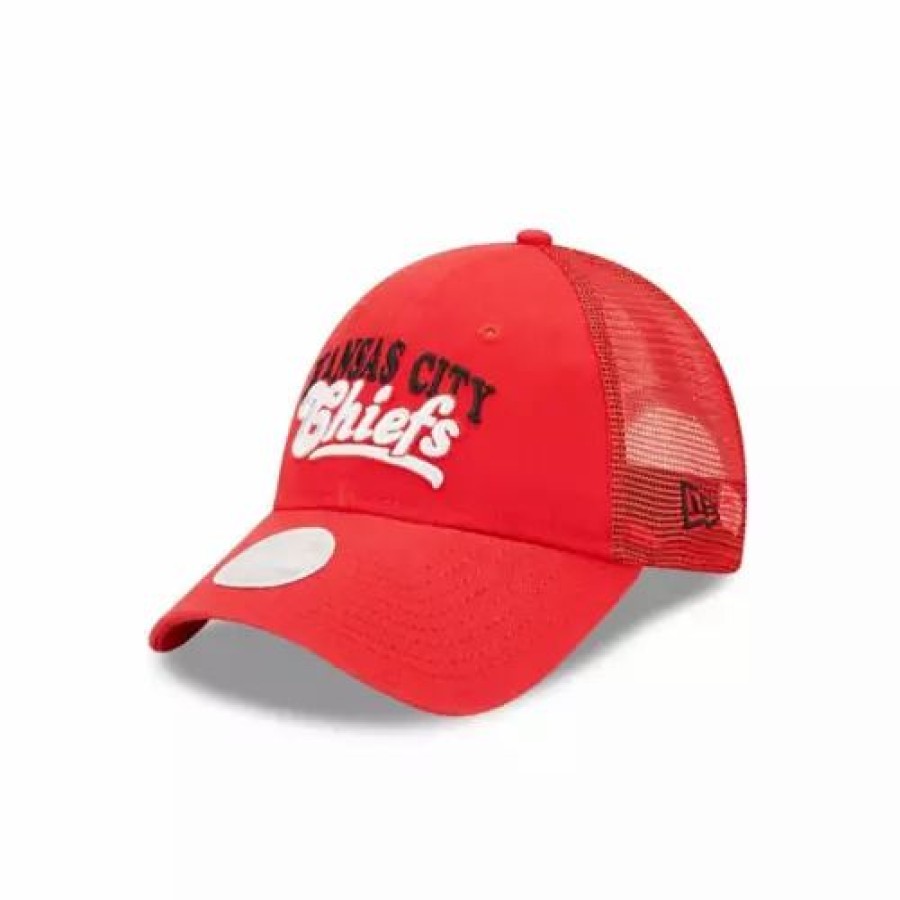 * New Era Women'S Kansas City Chiefs Team Trucker 9Forty Adjustable Hat Red Nfl Hats & Caps