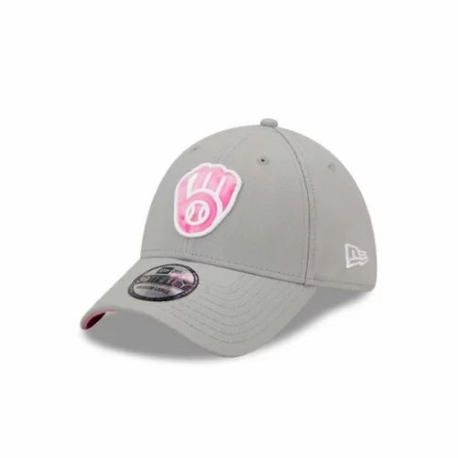 * New Era Milwaukee Brewers 2022 Mothers Day 39Thirty Stretch Fit Hat Grey Heather Mlb Hats & Caps