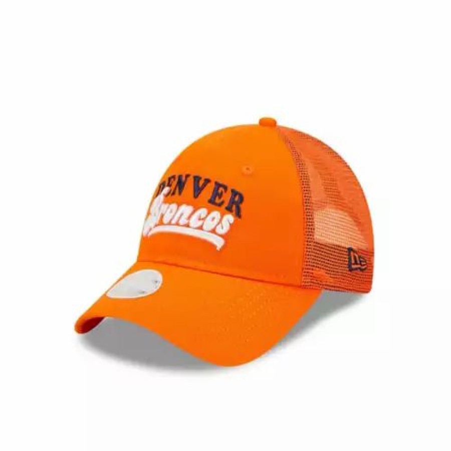 * New Era Women'S Denver Broncos Team Trucker 9Forty Adjustable Hat Orange Nfl Hats & Caps