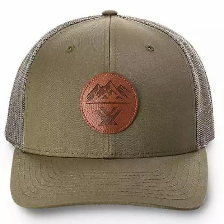 * Adult Vortex Three Peaks Leather Patch Snapback Hat Loden Hats & Caps