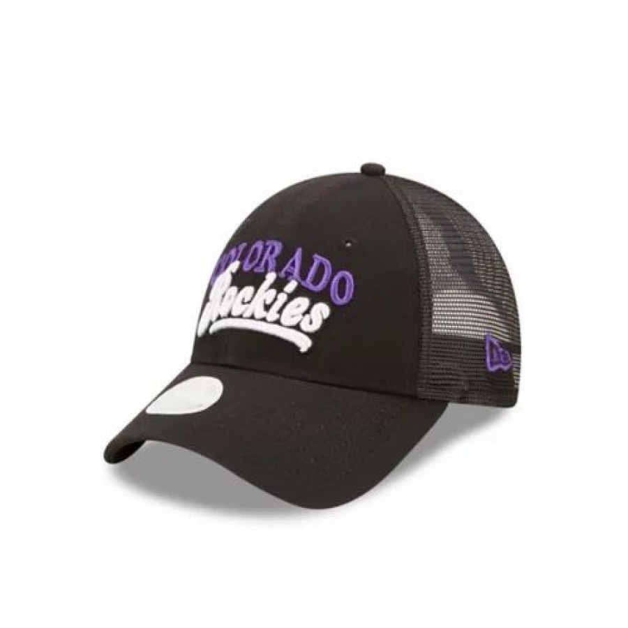 * New Era Women'S Colorado Rockies Team Trucker 9Forty Adjustable Hat Black Mlb Hats & Caps