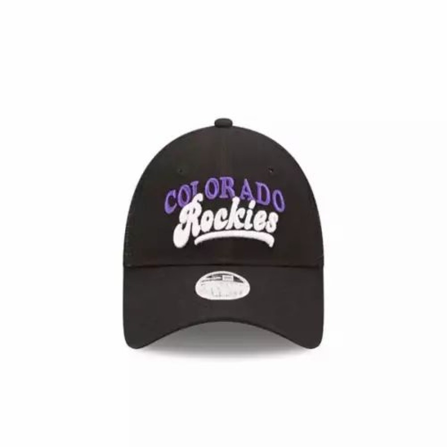 * New Era Women'S Colorado Rockies Team Trucker 9Forty Adjustable Hat Black Mlb Hats & Caps