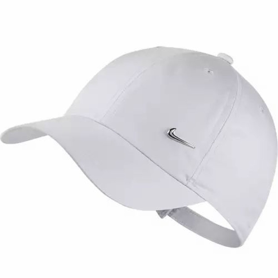 * Girls' Nike Heritage 86 Metallic Swoosh Training Adjustable Hat White/Metallic Silver Hats & Caps