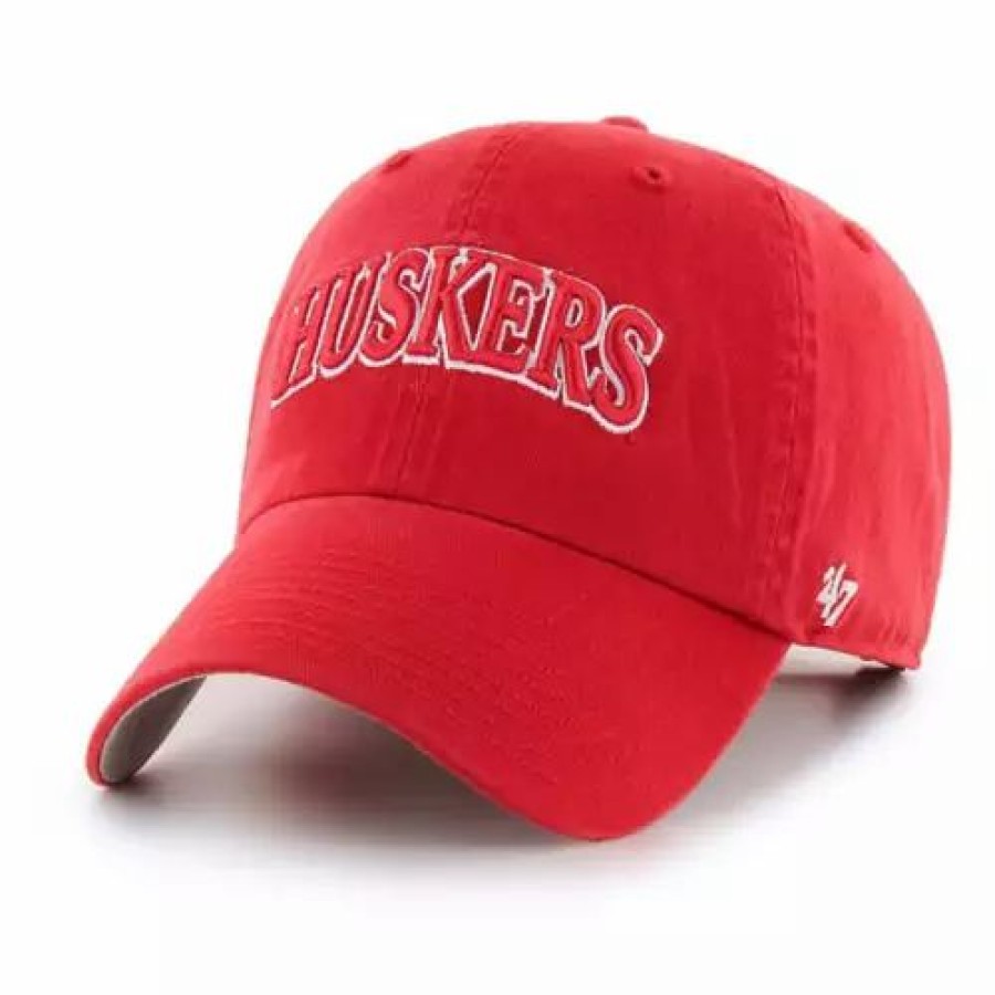 * 47 Brand 47 Brand Nebraska Cornhuskers Wordmark Cleanup Hat Red College Hats & Caps