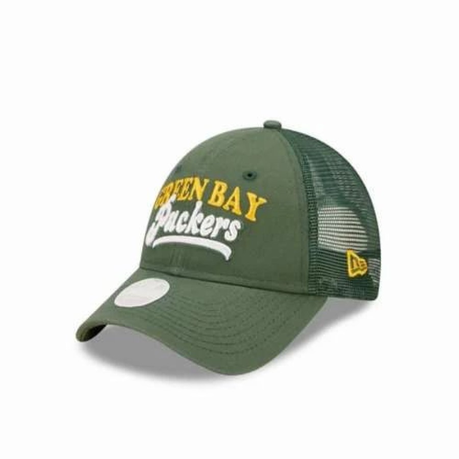 * New Era Women'S Bay Packers Team Trucker 9Forty Adjustable Hat Green Nfl Hats & Caps