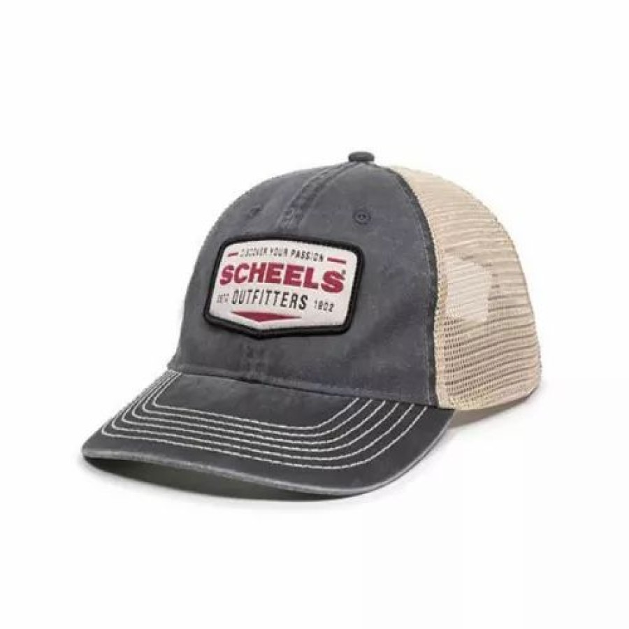 * Men'S Scheels Outfitters Outdoor Company Scheels Logo Adjustable Hat Black/ Khaki Hats & Caps