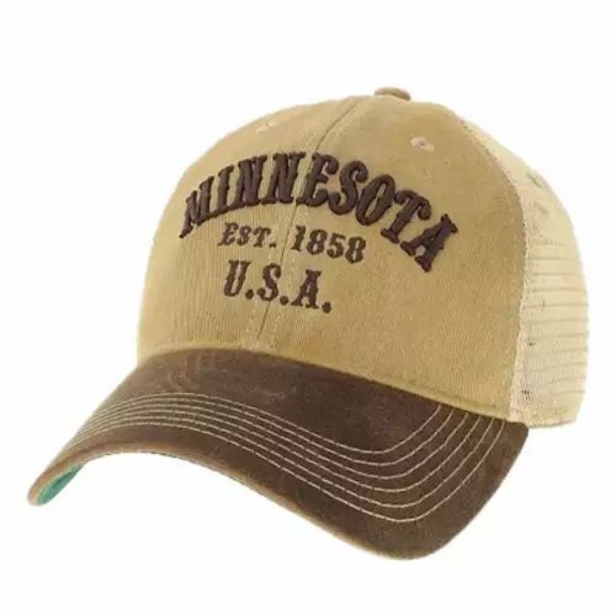 * Adult Legacy Minnesota Visor Trucker Snapback Hat Khaki/Western Dark Brown Hats & Caps